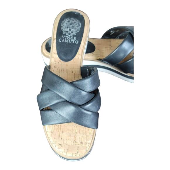 Vince Camuto Vivistie Wedge Slide Sandals‎ Black Leather Women's Size 9M - Picture 7 of 9